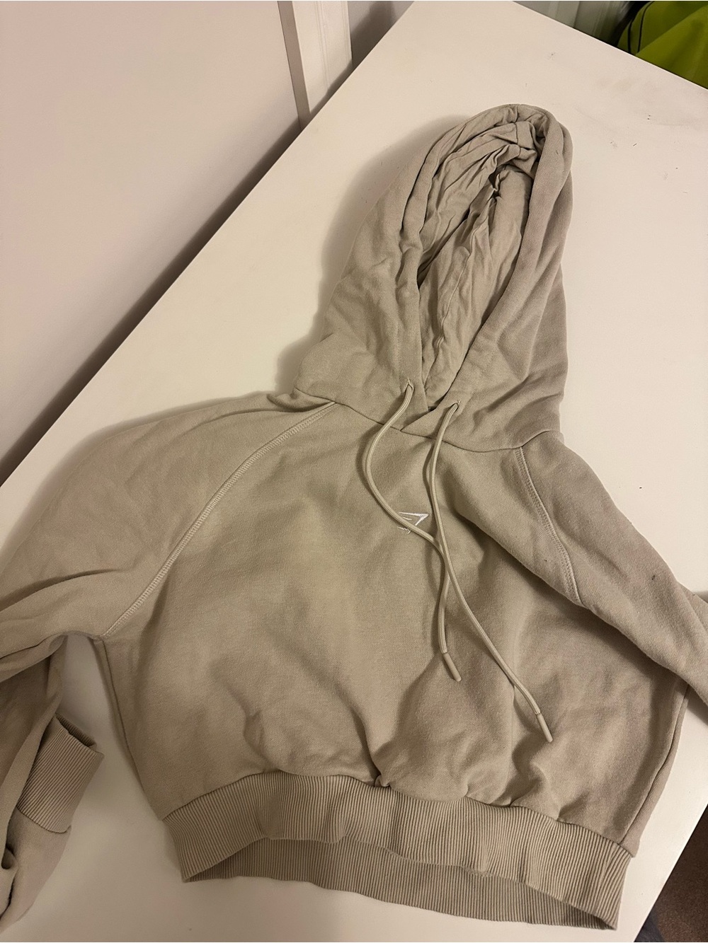 Women’s Cropped Hooded Pullover Sweater in Light Beige
